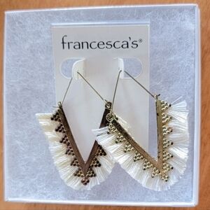 Artisan Cream TasselTriangle Drop Hook Earrings